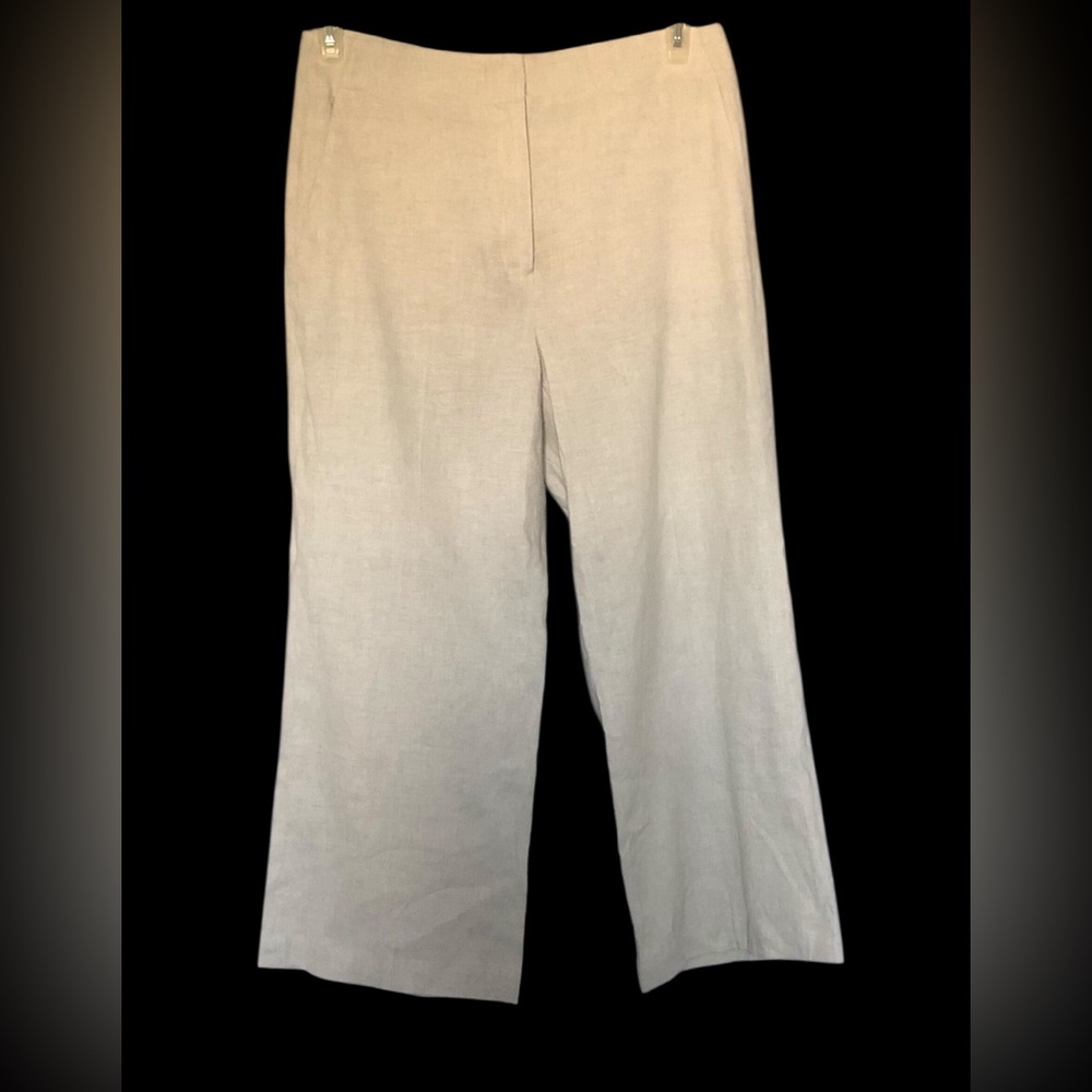 Theory Linen Blend Cream Cropped Pants Pockets Zipper Hook & eye Button Size 8